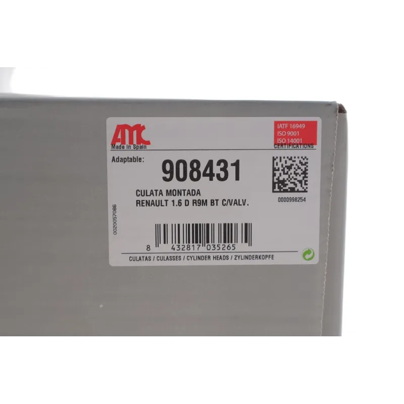 Головка блоку циліндрів з клапанами AMC 908431 для Mercedes-Benz Vito W447 1.6 CDI OM622 2014-, Opel Vivaro 1.6 CDTI Biturbo