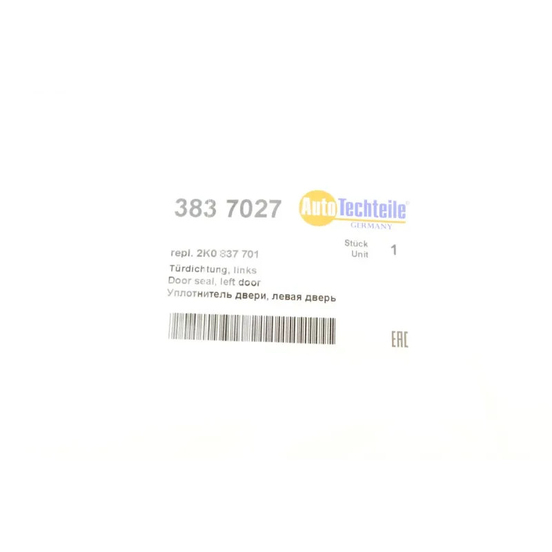 Ущільнювач дверей зовнішній лівий AUTOTECHTEILE 383 7027 для Volkswagen Caddy 2004-