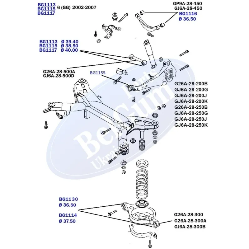 Сайлентблок важеля задній BELGUM PARTS BG1155 для Mazda 6 (GG/GY) 2002-2007 (повздовжній)