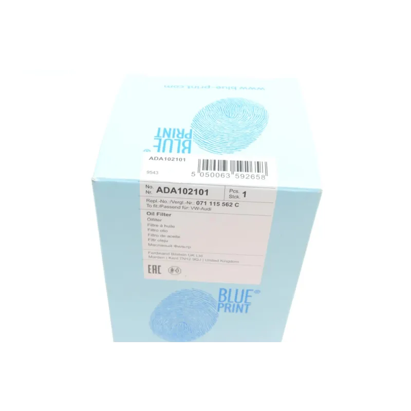 Фільтр масляний BLUE PRINT ADA102101 для Volkswagen Transporter T5, Caddy III 1.9/2.5TDI 2003-2010, 71x141x29 мм