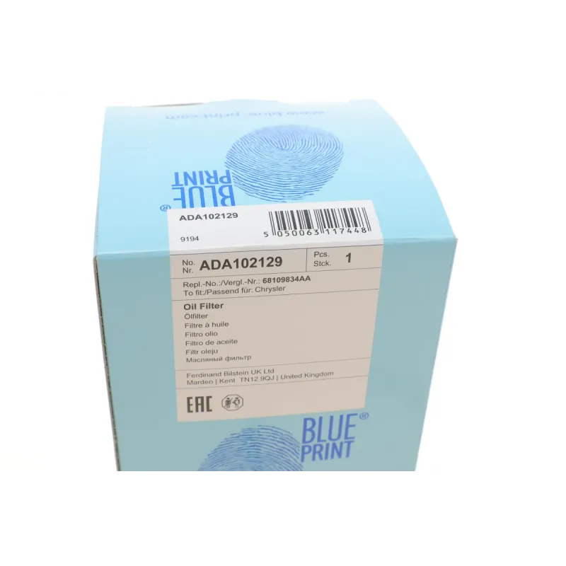 Фільтр масляний BLUE PRINT ADA102129 для Jeep Grand Cherokee, Lancia Thema 3.0 CRD/D 2011-, 66x18x125 мм