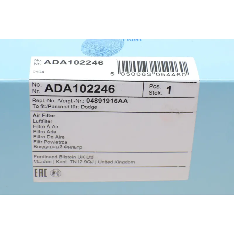 Фільтр повітряний BLUE PRINT ADA102246 для Fiat Freemont 2.4 16V 2011-, 233x214x47 мм