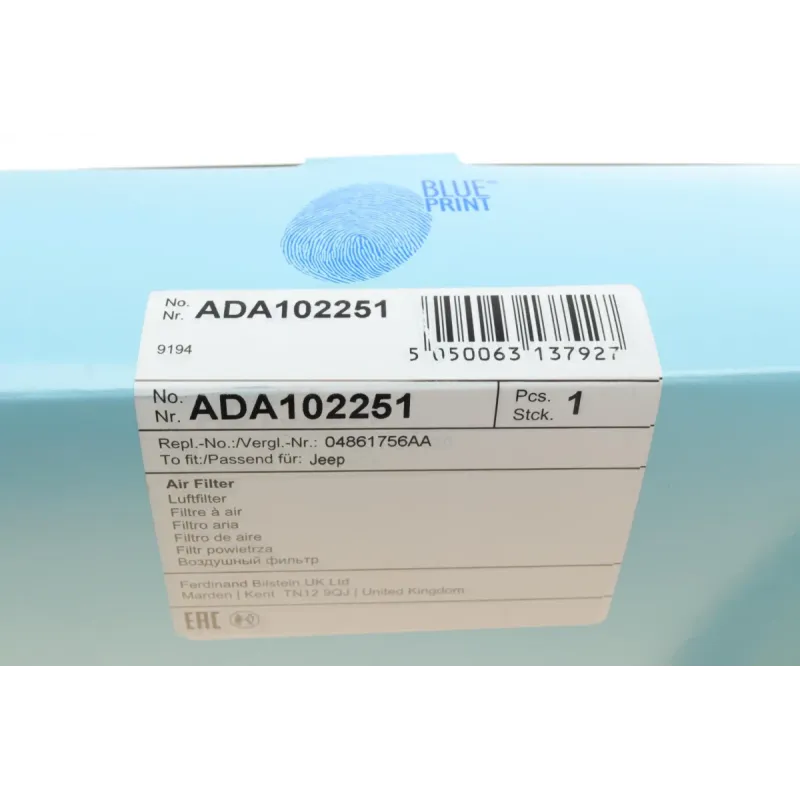 Фільтр повітряний BLUE PRINT ADA102251 для Jeep Grand Cherokee WK2 2010-, Dodge Durango 2011-, 243x223x57 мм