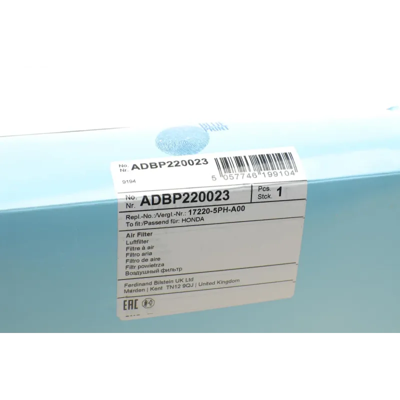Фільтр повітряний BLUE PRINT ADBP220023 для Honda CR-V 2.4 16V 2017-, 276x179x50 мм