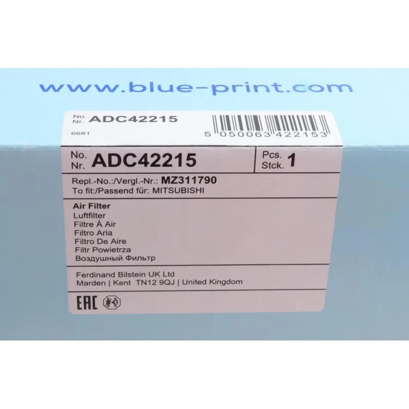 Фільтр повітряний BLUE PRINT ADC42215 для Mitsubishi Delica, L300, Hyundai Grace 280x125 мм