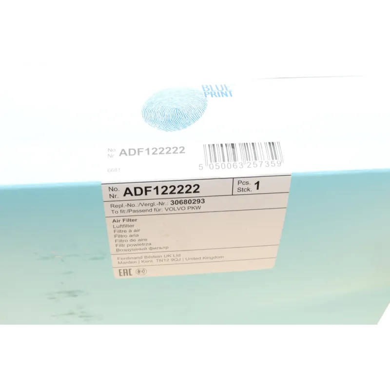 Фільтр повітряний BLUE PRINT ADF122222 для Volvo XC90 3.2 AWD 2006-2012, 230x219x72 мм