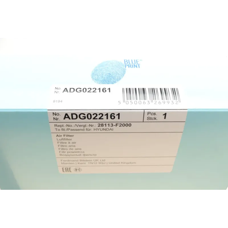 Фільтр повітряний BLUE PRINT ADG022161 для Hyundai i30, Kia Ceed 1.4MPI/1.6 CRDi 2016-