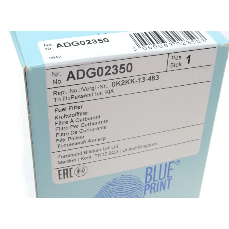 Фільтр паливний BLUE PRINT ADG02350 для Fiat Ducato, Peugeot Boxer, Alfa Romeo 156, 84x158x60 мм