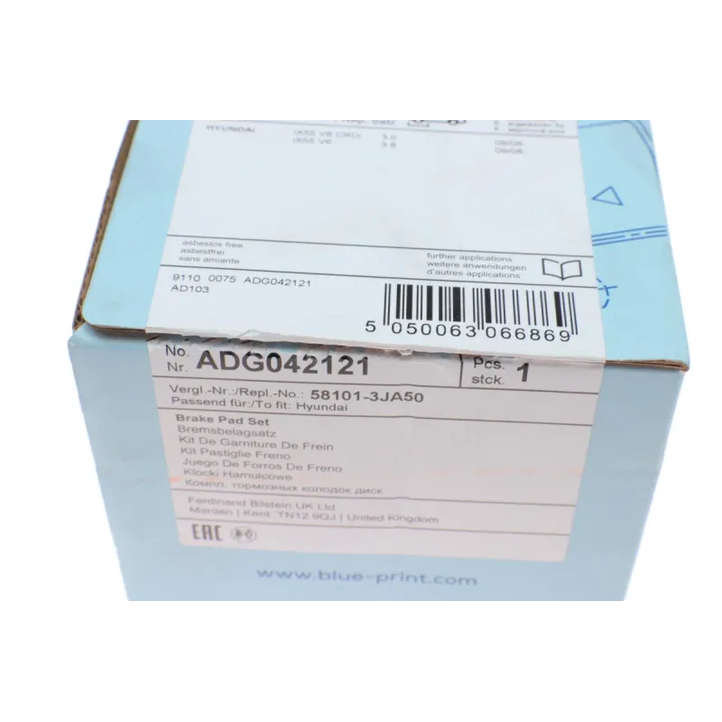 Колодки гальмівні передні BLUE PRINT ADG042121 для Hyundai ix55, Veracruz 3.0 CRDi 3.8 V6 2006-2012 16 мм