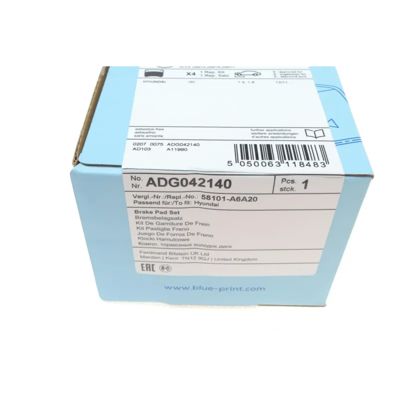 Колодки гальмівні передні BLUE PRINT ADG042140 для Hyundai i30, Kia Ceed, Veloster, 17 мм