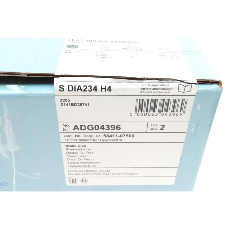 Диск гальмівний задній BLUE PRINT ADG04396 для Hyundai i10, Kia Picanto 234x10 мм