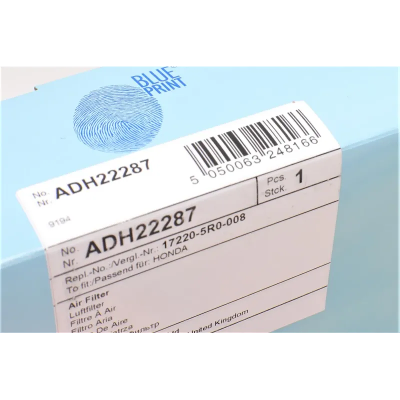 Фільтр повітряний BLUE PRINT ADH22287 для Honda HR-V 1.5 2015-, Jazz 1.3 2015- (198x149x51 мм)