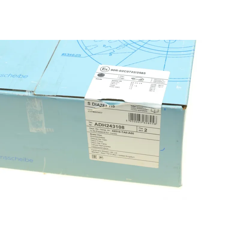 Диск гальмівний задній BLUE PRINT ADH243108 для Honda Accord VIII 2008-, 282x9 мм