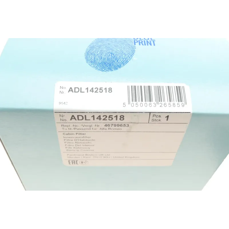 Фільтр салону вугільний BLUE PRINT ADL142518 для Alfa Romeo 147/156 1997-2010, 176x138x30 мм
