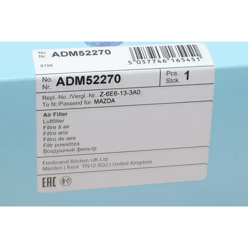 Фільтр повітряний BLUE PRINT ADM52270 для Mazda 3 1.6 16V 2013- 232x154x47 мм