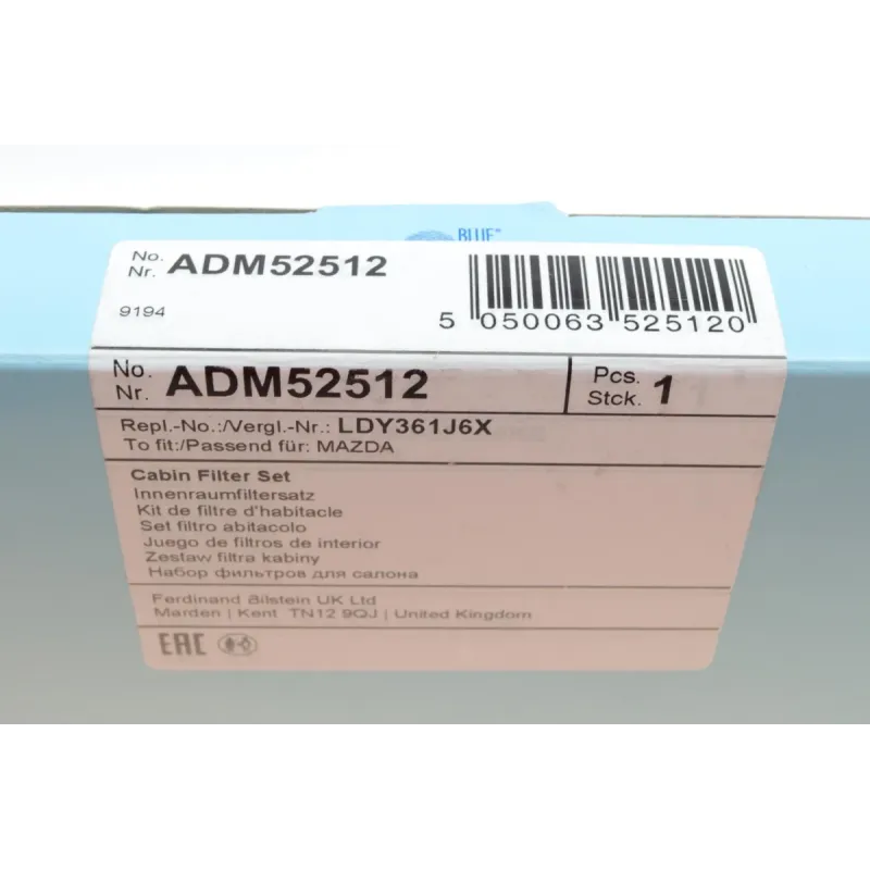 Фільтр салону вугільний BLUE PRINT ADM52512 для Mazda RX-8 2003-2012, 241x108x22 мм (комплект 2 шт.)