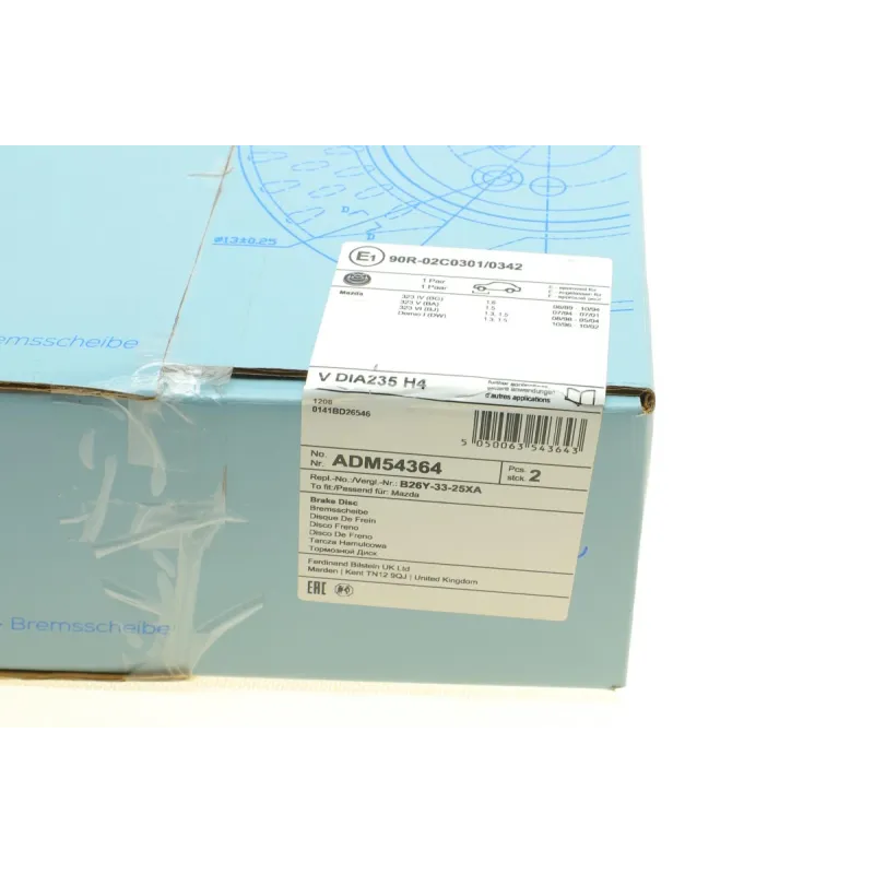 Диск гальмівний передній BLUE PRINT ADM54364 для Mazda 323 BG/BA/BJ 1989-2004 (235x20 мм)