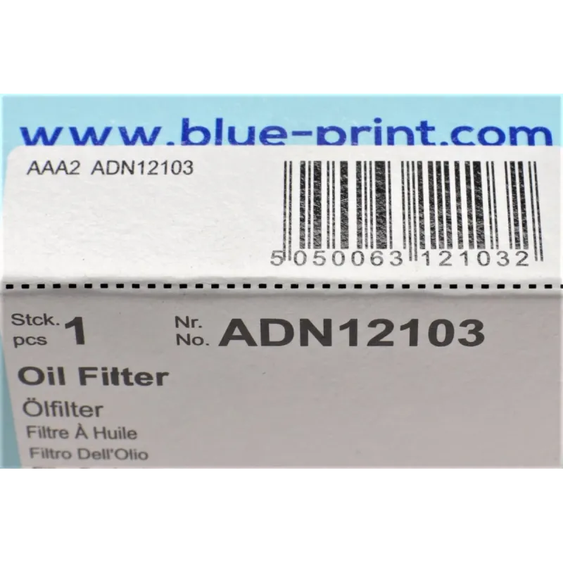 Фільтр масляний BLUE PRINT ADN12103 для Nissan Primera, Almera, Sunny 1.3-3.0i 70-07, 80x102 мм