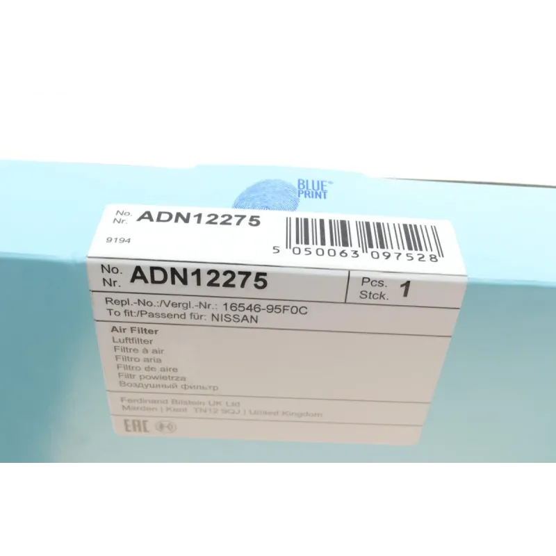 Фільтр повітряний BLUE PRINT ADN12275 для Nissan Almera Classic B10 1.6 2006-, 283x168x32 мм