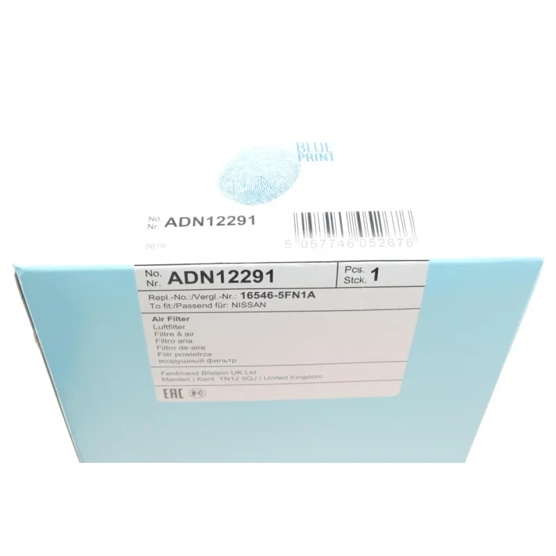 Фільтр повітряний BLUE PRINT ADN12291 для Nissan Micra V 0.9-1.0/1.5DCI 2016-, 233x128x56 мм