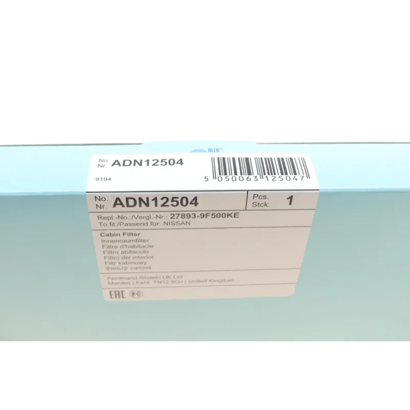 Фільтр салону BLUE PRINT ADN12504 для Nissan Primera P11 1996-2001, 260x194x20 мм