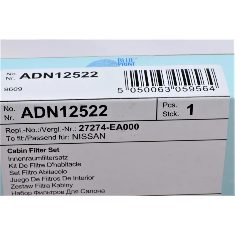 Фільтр салону BLUE PRINT ADN12522 для Nissan Navara D40, Pathfinder R51 2.5dCi/3.0dCi/4.0 2005- 258x101x24 мм
