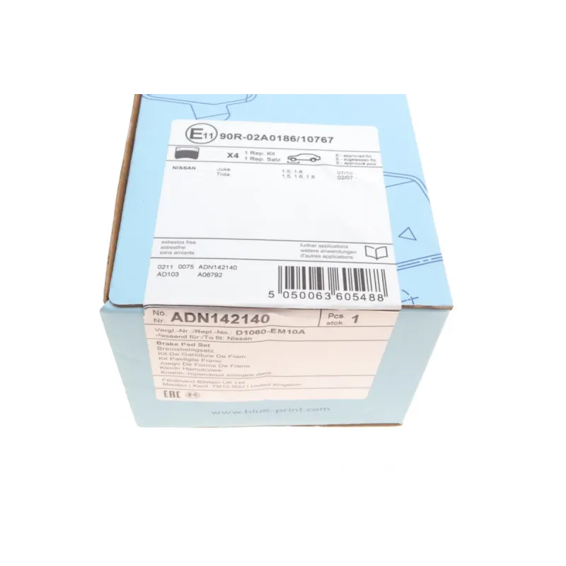 Колодки гальмівні передні BLUE PRINT ADN142140 для Nissan Juke, Pulsar, Tiida, 16 мм
