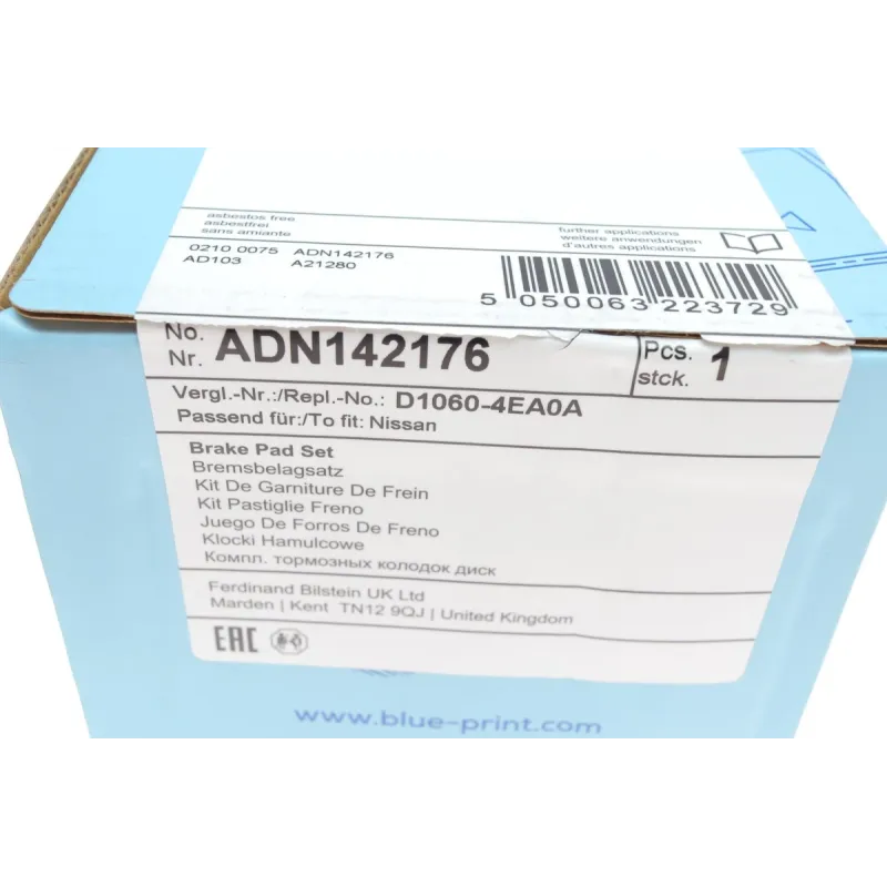 Колодки гальмівні передні BLUE PRINT ADN142176 для Nissan Qashqai II, X-Trail, Renault Kadjar 2013-