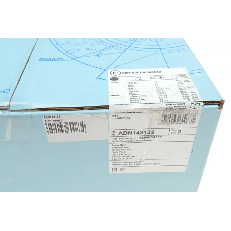 Диск гальмівний задній BLUE PRINT ADN143122 для Infiniti EX/FX/G/M/Q50/Q70 2003-, 308x16 мм