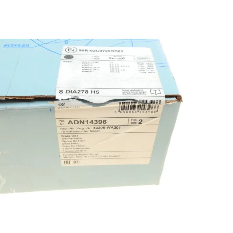 Диск гальмівний задній BLUE PRINT ADN14396 для Nissan Maxima A32/A33, Cefiro J31 1994-2005 (278x9 мм)