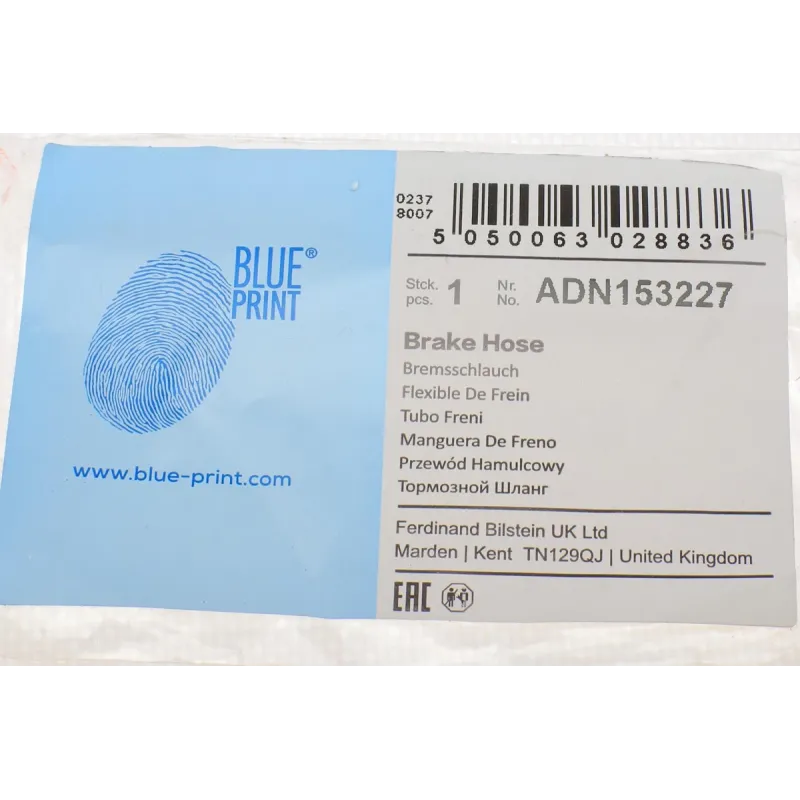 Шланг гальмівний передній BLUE PRINT ADN153227 для Renault Kangoo, Nissan Kubistar (358 мм)