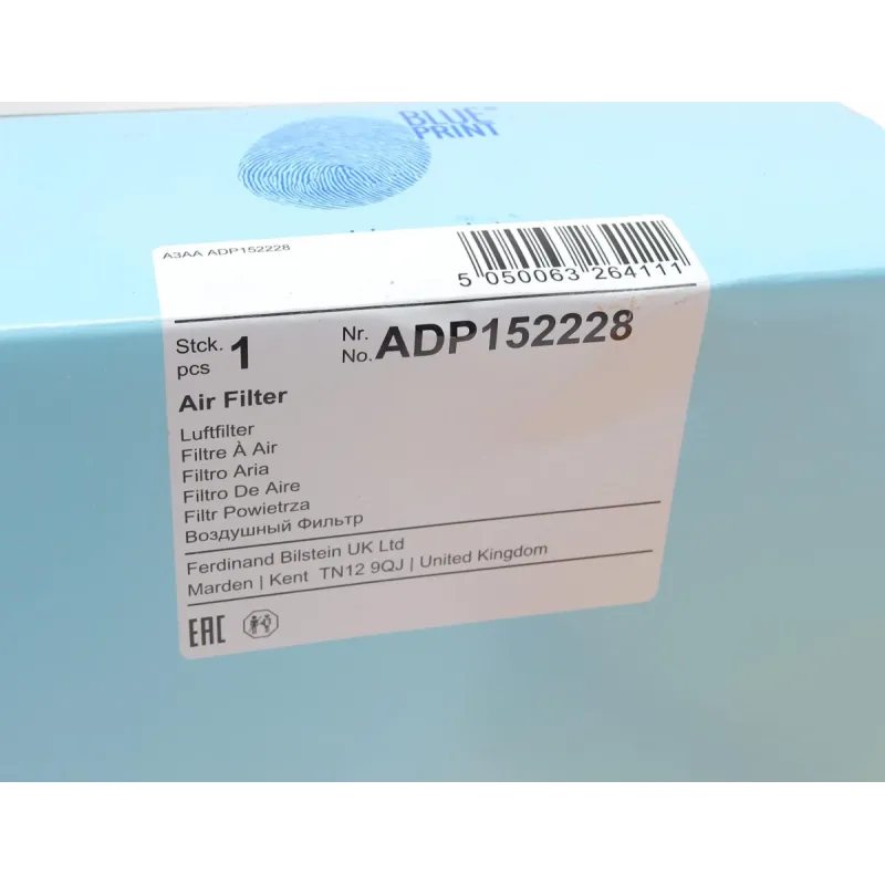 Фільтр повітряний BLUE PRINT ADP152228 для Citroen C4, Peugeot 307 2.0 HDi 2004-2008, 243x169x77 мм