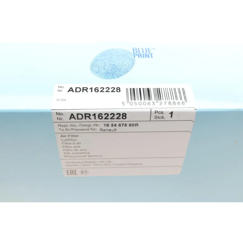 Фільтр повітряний BLUE PRINT ADR162228 для Renault Scenic IV, Megane IV 1.2 TCe 220x194x70 мм