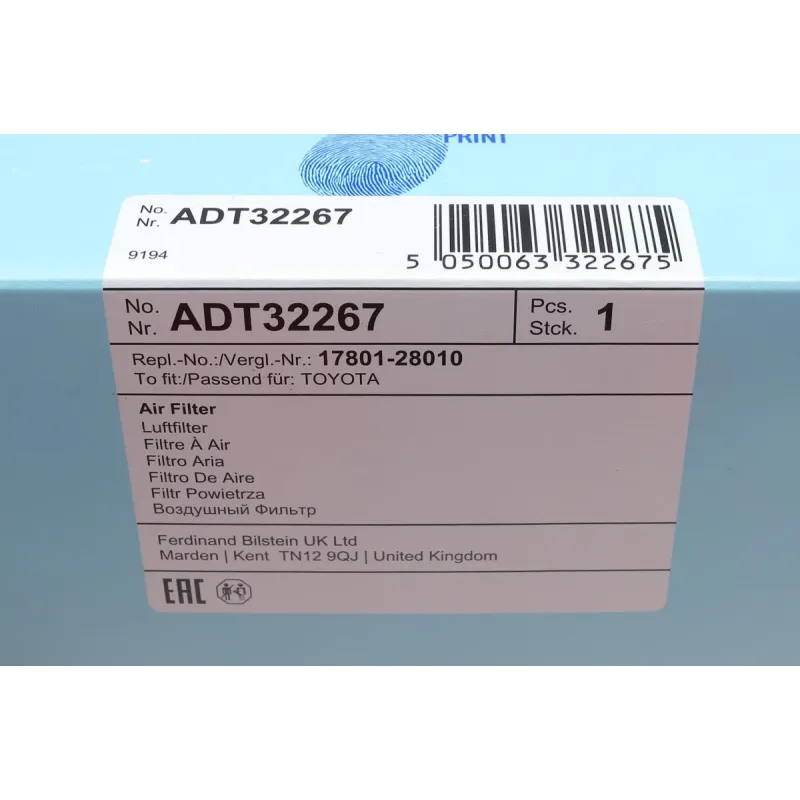 Фільтр повітряний BLUE PRINT ADT32267 для Toyota Rav 4 II 2000-2005, 377x136x46 мм