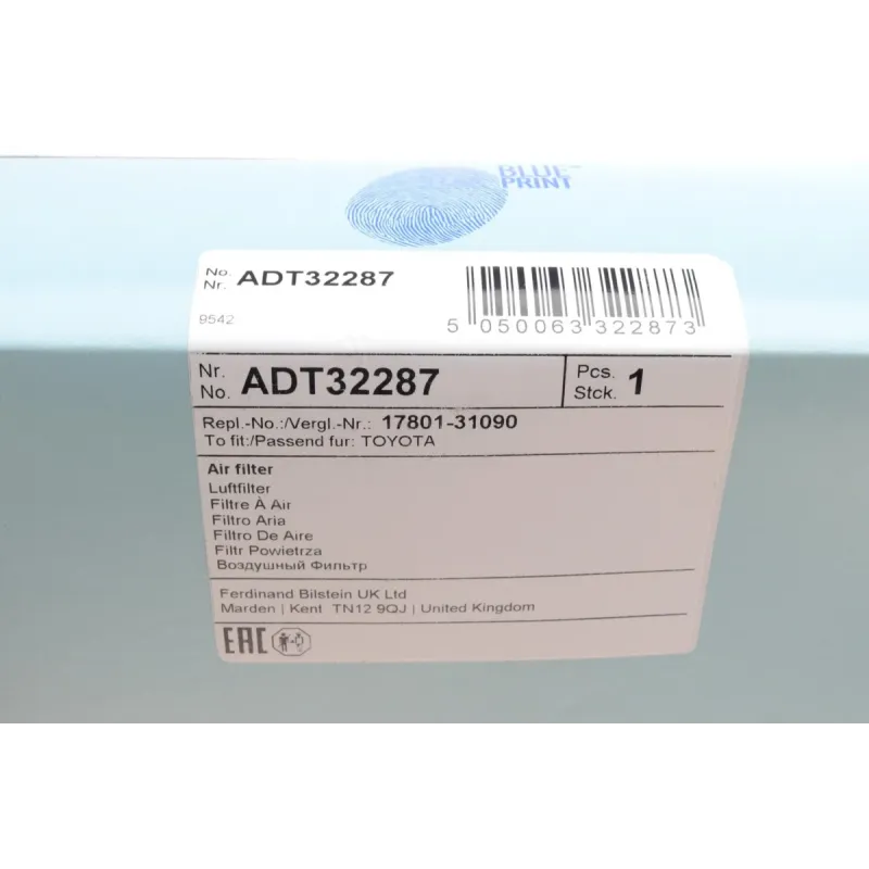 Фільтр повітряний BLUE PRINT ADT32287 для Toyota Land Cruiser 4.0 2003-, 358x167x62 мм