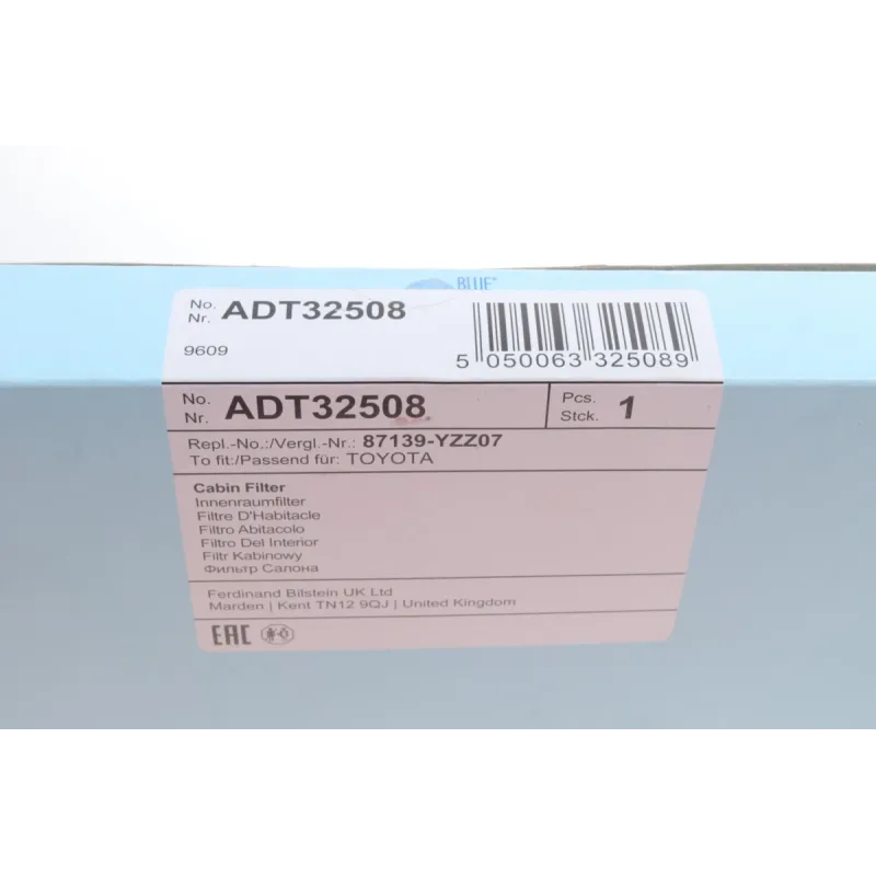 Фільтр салону BLUE PRINT ADT32508 для Toyota Avensis, Corolla, Altis 2000-2008, 220x198x19 мм