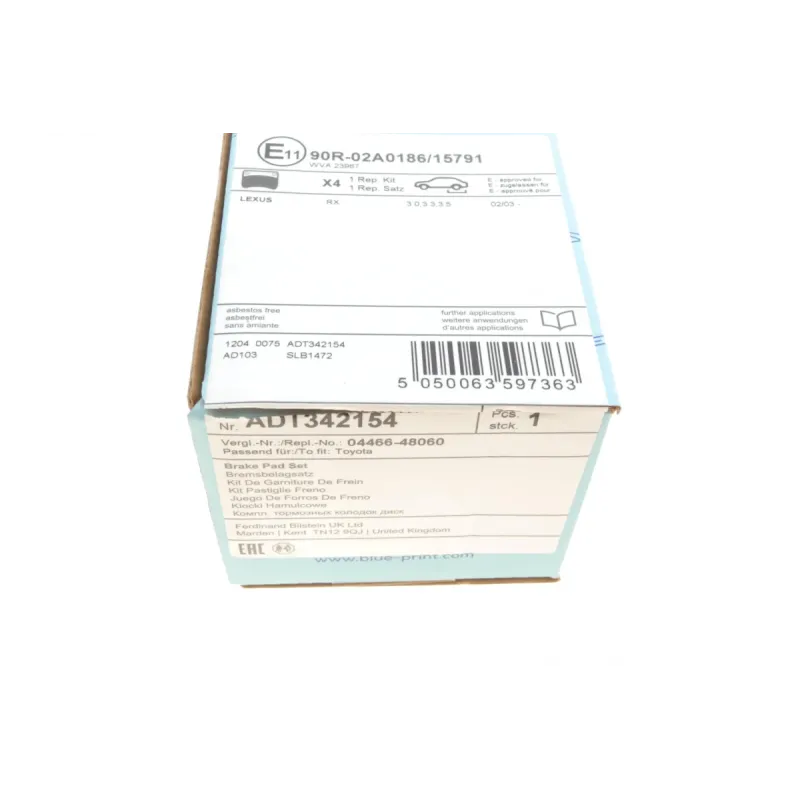 Колодки гальмівні задні BLUE PRINT ADT342154 для Lexus RX (MHU3_, GSU3_, MCU3_) 2003-2008, 15 мм