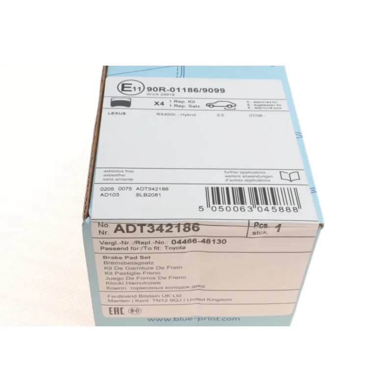 Колодки гальмівні задні BLUE PRINT ADT342186 для Lexus RX, Toyota Prius 15.0 мм
