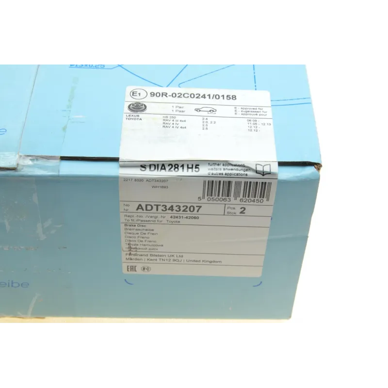 Диск гальмівний задній BLUE PRINT ADT343207 для Toyota RAV4 III/IV, Lexus HS 281x12 мм