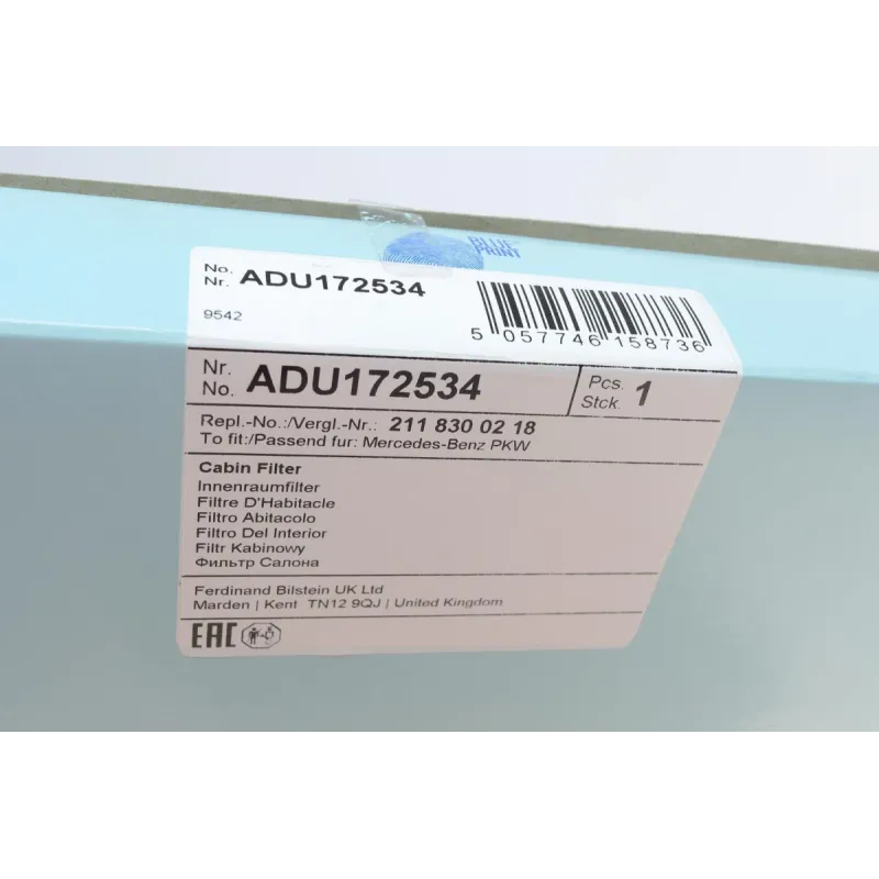Фільтр салону з активованим вугіллям BLUE PRINT ADU172534 для Mercedes-Benz E-Class W211, CLS C219