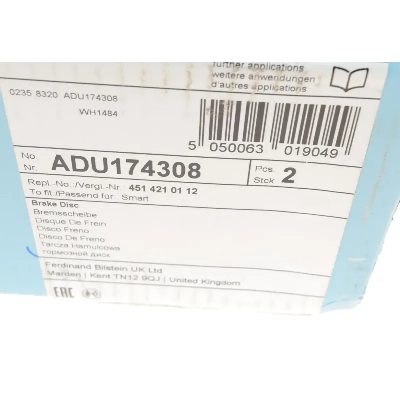 Диск гальмівний передній BLUE PRINT ADU174308 для Smart Fortwo Cabrio/Coupe 2004-2007 (280x9 мм)