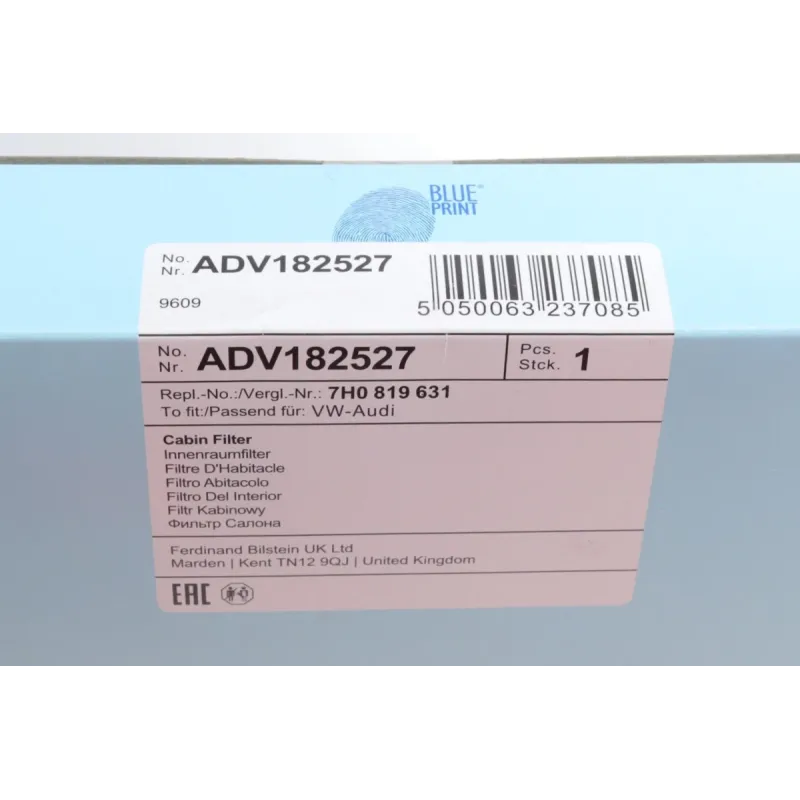 Фільтр салону активований вугіллям BLUE PRINT ADV182527 для VW T5/T6, Amarok 278x218x32 мм