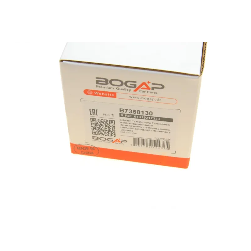 Кнопка склопідіймача ліва BOGAP B7358130 для BMW 3 (E90) 2005-2011, 18 пінів, оранжеве підсвічування