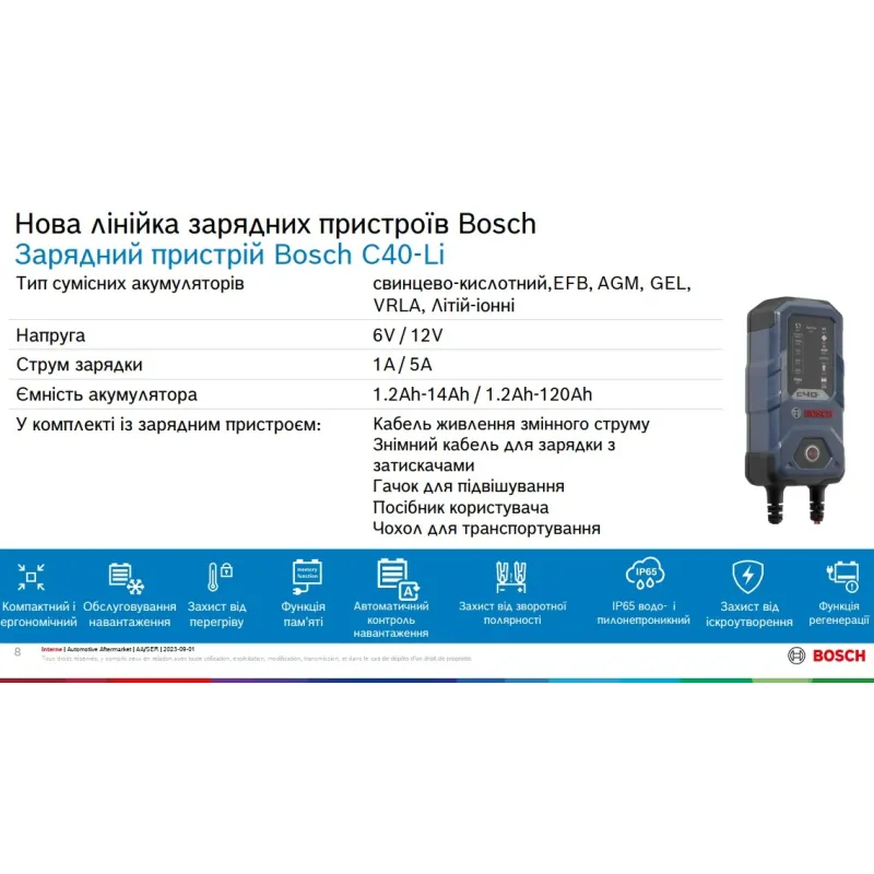 Зарядний пристрій BOSCH 0 189 921 040 для акумуляторів 1.2-120Ah, 5A