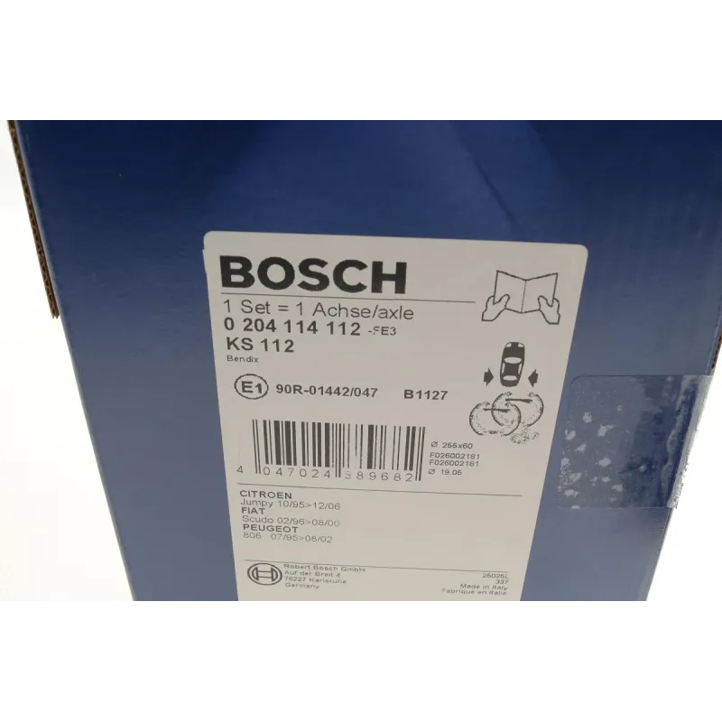 Колодки гальмівні задні BOSCH 0 204 114 112 для Citroen Jumpy, Fiat Scudo, Peugeot Expert 1994-2006 (барабанні) 255 мм