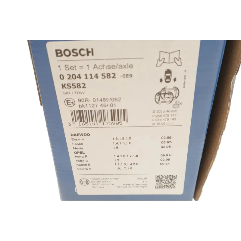Колодки гальмівні задні BOSCH 0 204 114 582 для Daewoo Lanos, Opel Astra F/G, Vectra A (барабанні) 200x45 мм