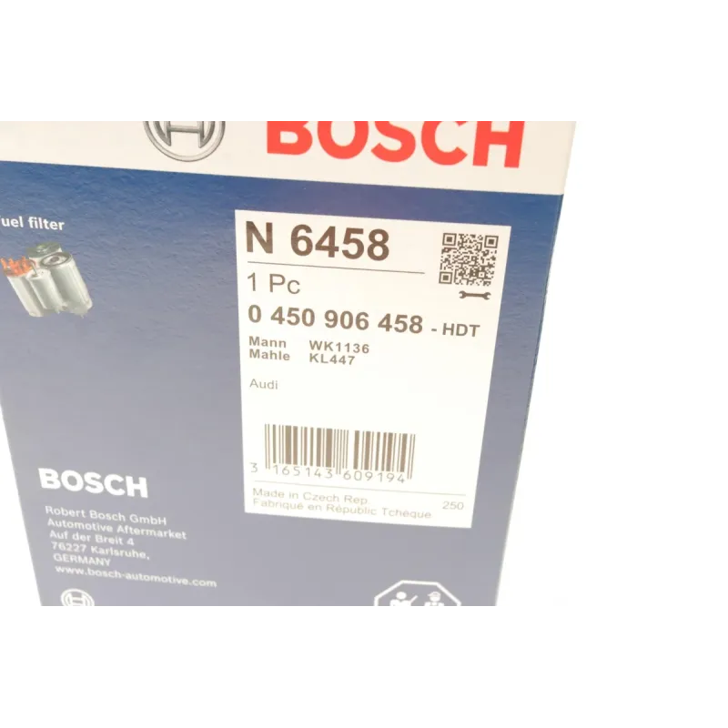 Фільтр паливний BOSCH 0 450 906 458 для Audi A8 4E 3.0/4.0/4.2 TDI 2003-2010, діаметр 108 мм