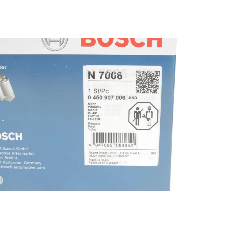 Фільтр паливний BOSCH 0 450 907 006 для Citroen Berlingo/Peugeot Partner 1.6HDi 05-, 123x122 мм