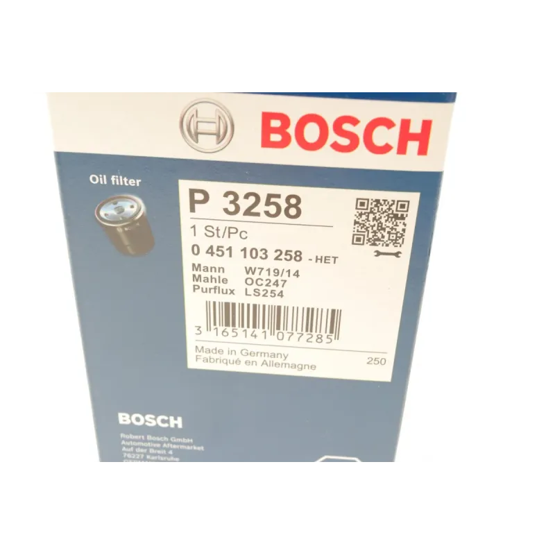 Фільтр масляний BOSCH 0 451 103 258 для Jeep Cherokee XJ 2.5 TD 1995-2001, 76x123 мм