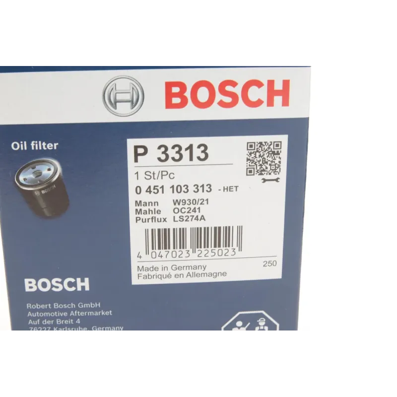 Фільтр масляний BOSCH 0 451 103 313 для Audi A4 B5 1995-2001, VW Passat B5 1996-2005, висота 114 мм